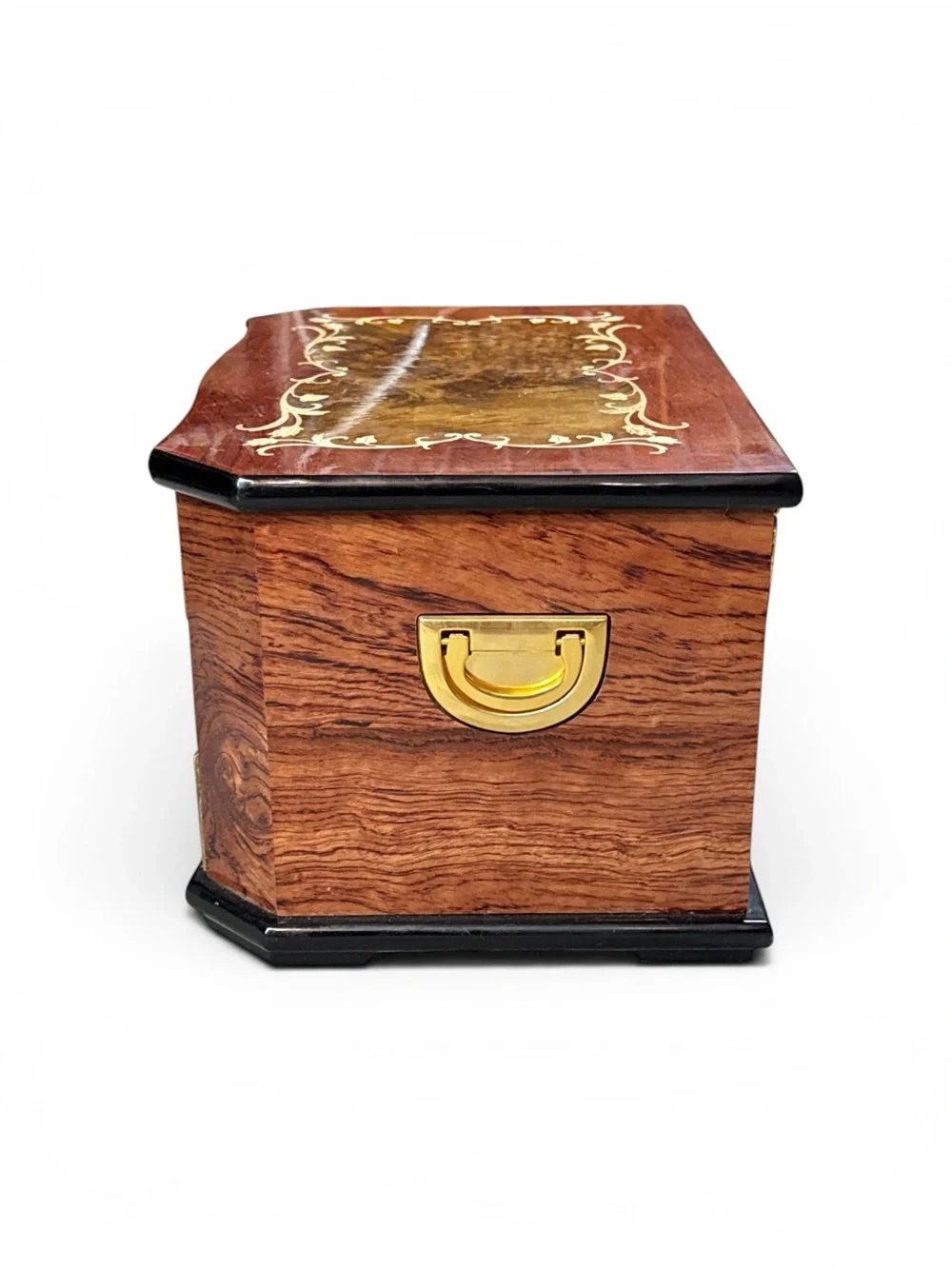 Vintage Italian Inlaid Burl Wood Glossy Jewelry Chest Box Inlayed Burl Wood Box